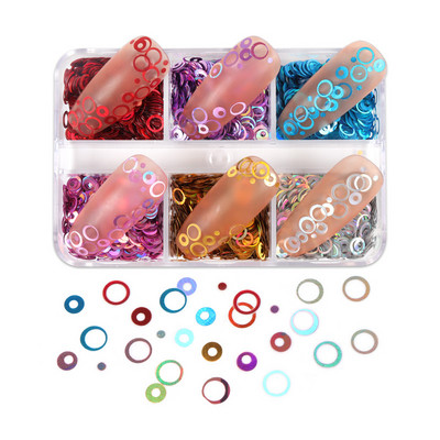 6 tinklelių holografinis mišraus dydžio žiedas nagų blizgučiais priedai Apvalūs žvyneliai manikiūro dekoravimo reikmenys UV gelio nagams