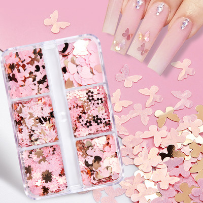 6 tinklelių holografinis mišraus dydžio žiedas nagų blizgučiais priedai Apvalūs žvyneliai manikiūro dekoravimo reikmenys UV gelio nagams