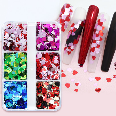 6 tinklelių holografinis mišraus dydžio žiedas nagų blizgučiais priedai Apvalūs žvyneliai manikiūro dekoravimo reikmenys UV gelio nagams