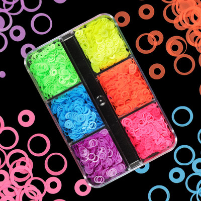 6 tinklelių holografinis mišraus dydžio žiedas nagų blizgučiais priedai Apvalūs žvyneliai manikiūro dekoravimo reikmenys UV gelio nagams