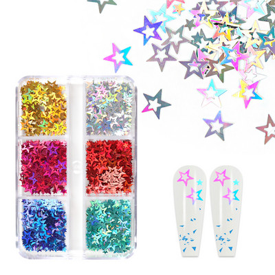 6 tinklelių holografinis mišraus dydžio žiedas nagų blizgučiais priedai Apvalūs žvyneliai manikiūro dekoravimo reikmenys UV gelio nagams