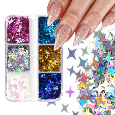 6 tinklelių holografinis mišraus dydžio žiedas nagų blizgučiais priedai Apvalūs žvyneliai manikiūro dekoravimo reikmenys UV gelio nagams