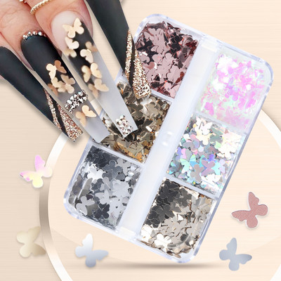 6 tinklelių holografinis mišraus dydžio žiedas nagų blizgučiais priedai Apvalūs žvyneliai manikiūro dekoravimo reikmenys UV gelio nagams