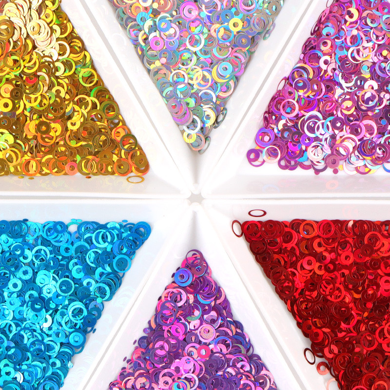 6 tinklelių holografinis mišraus dydžio žiedas nagų blizgučiais priedai Apvalūs žvyneliai manikiūro dekoravimo reikmenys UV gelio nagams