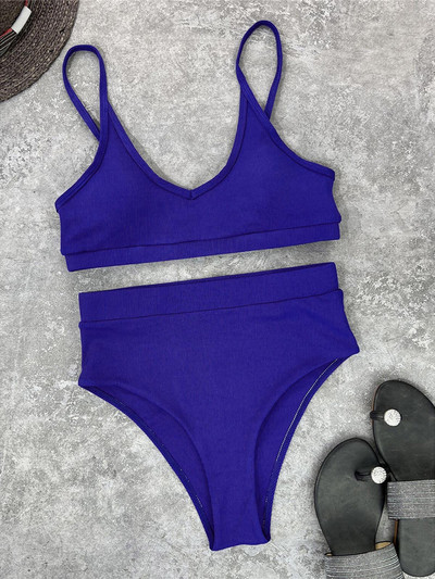 Új 4 színű, bordás, párnázott, magas derekú bikini női fürdőruha Női fürdőruha Kétrészes bikini szett fürdőruha Swim V3768