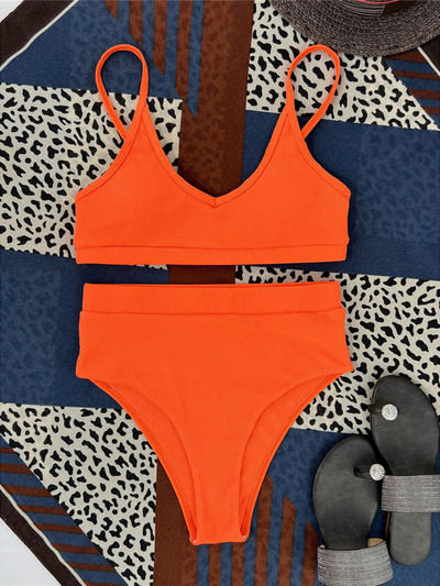 Új 4 színű, bordás, párnázott, magas derekú bikini női fürdőruha Női fürdőruha Kétrészes bikini szett fürdőruha Swim V3768