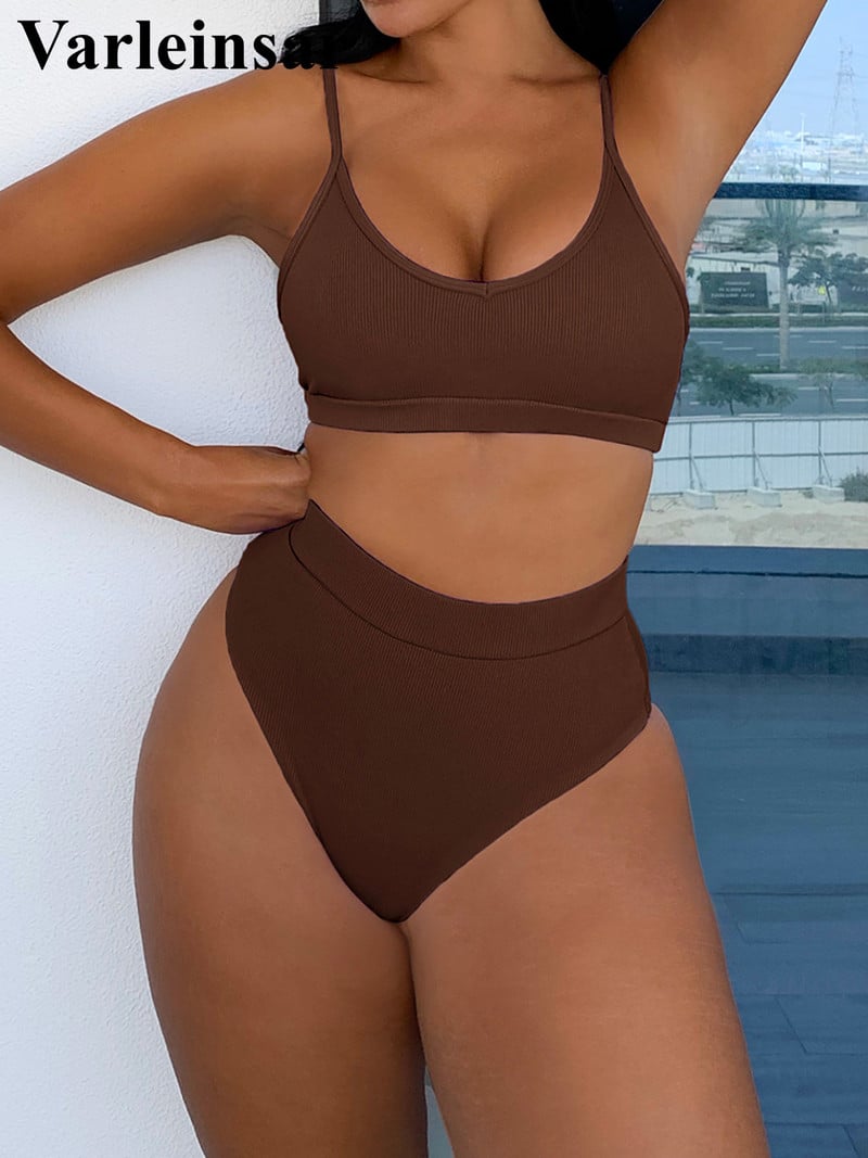 Új 4 színű, bordás, párnázott, magas derekú bikini női fürdőruha Női fürdőruha Kétrészes bikini szett fürdőruha Swim V3768