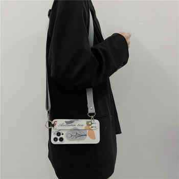 Калъф за телефон INS Tulips Floral Wristband за iPhone 14 14Pro Max 13 12 Pro 11 XS XR 7 8 Plus Crossbody Калъф за каишка за китка