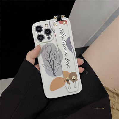 INS Tulips Floral Wristband Θήκη τηλεφώνου για iPhone 14 14Pro Max 13 12 Pro 11 XS XR 7 8 Plus Crossbody Κορδόνι κάλυμμα καρπού