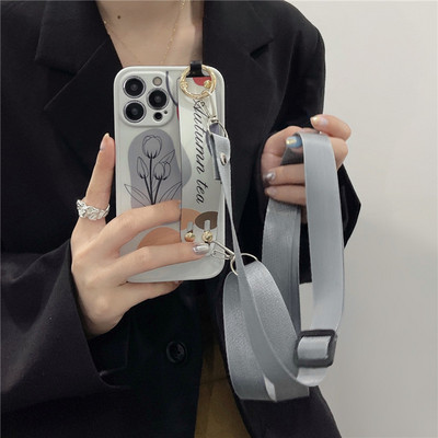 INS Tulips Floral Wristband Θήκη τηλεφώνου για iPhone 14 14Pro Max 13 12 Pro 11 XS XR 7 8 Plus Crossbody Κορδόνι κάλυμμα καρπού