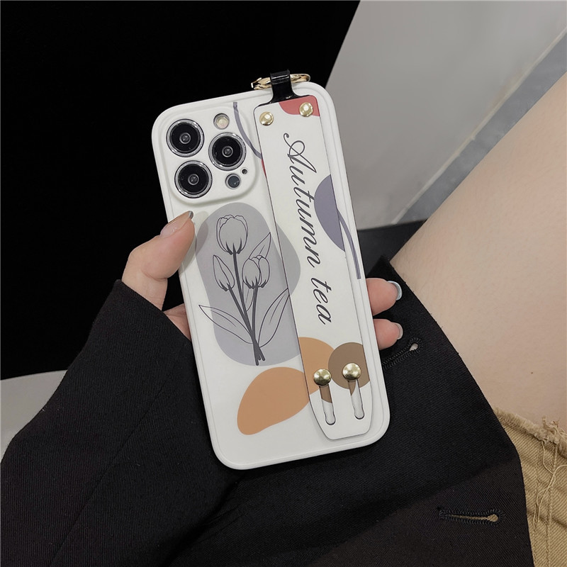 INS Tulips Floral Wristband Θήκη τηλεφώνου για iPhone 14 14Pro Max 13 12 Pro 11 XS XR 7 8 Plus Crossbody Κορδόνι κάλυμμα καρπού