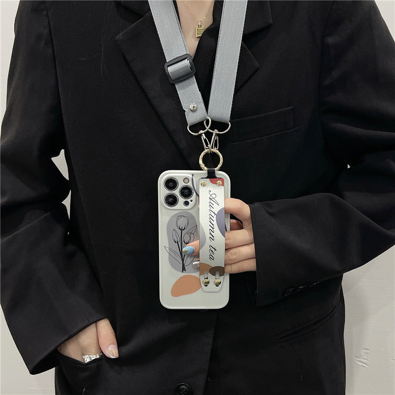 INS Tulips Floral Wristband Θήκη τηλεφώνου για iPhone 14 14Pro Max 13 12 Pro 11 XS XR 7 8 Plus Crossbody Κορδόνι κάλυμμα καρπού