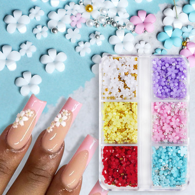 3D бижута от акрилни цветя със стрази Декор за чар за нокти Korea Kawaii Nail Art Design Професионални аксесоари Консумативи Части