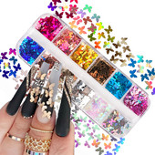 12 Grids Holographic Butterfly Nails Glitter Sequins Laser Colorful Flakes για UV Gel Polish Διακοσμητικά νυχιών Αξεσουάρ
