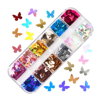 12 решетки Холографски пеперудени нокти Блестящи пайети Лазерни цветни люспи за UV гел лак Декорации за нокти Аксесоари