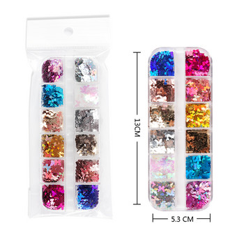 12 Grids Holographic Butterfly Nails Glitter Sequins Laser Colorful Flakes για UV Gel Polish Διακοσμητικά νυχιών Αξεσουάρ