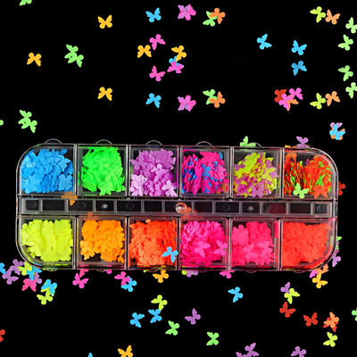 12 Grids Holographic Butterfly Nails Glitter Sequins Laser Colorful Flakes για UV Gel Polish Διακοσμητικά νυχιών Αξεσουάρ