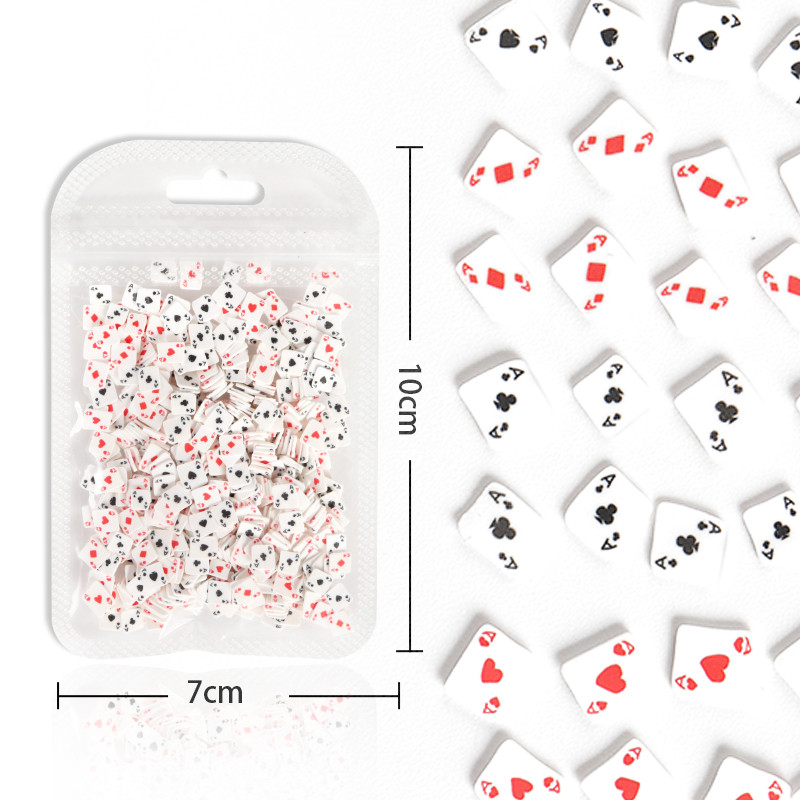 10 γραμμάρια/τσάντα Σχεδιασμός σε σχήμα πόκερ Πολυμερές μαλακό πηλό Φέτες Διακοσμήσεις νυχιών Καρδιά Παιγνιόχαρτα Νιφάδες νυχιών Διακόσμηση DIY αξεσουάρ