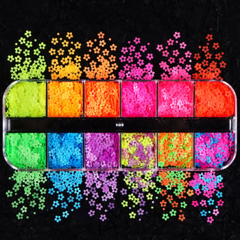 Kawaii Neon Flower Paquins Nail Art Decoration Ultra Flake Mixed Color Petal Комплект части за маникюр за професионални UV лакове за нокти