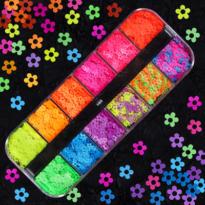 Paiete cu flori de neon Kawaii, decorare pentru arta unghiilor, set de piese de manichiură cu petale de culori mixte, pentru unghii profesionale pentru lac UV