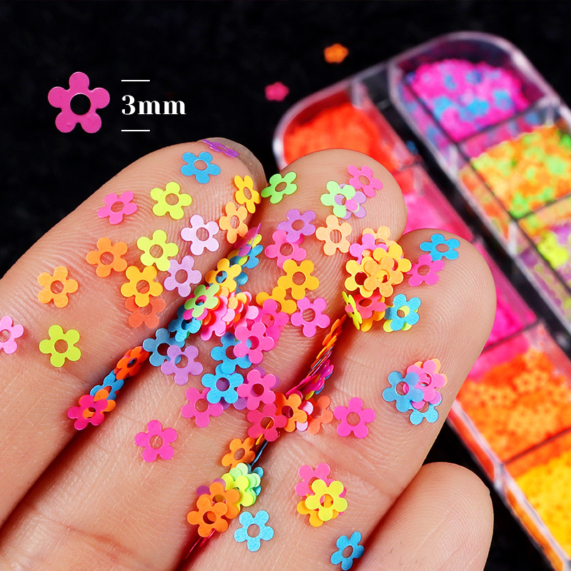 Kawaii Neon Flower flitteres körömdíszítés Ultra Flake vegyes színű sziromos manikűr alkatrészkészlet professzionális UV-fényezésű körmökhöz