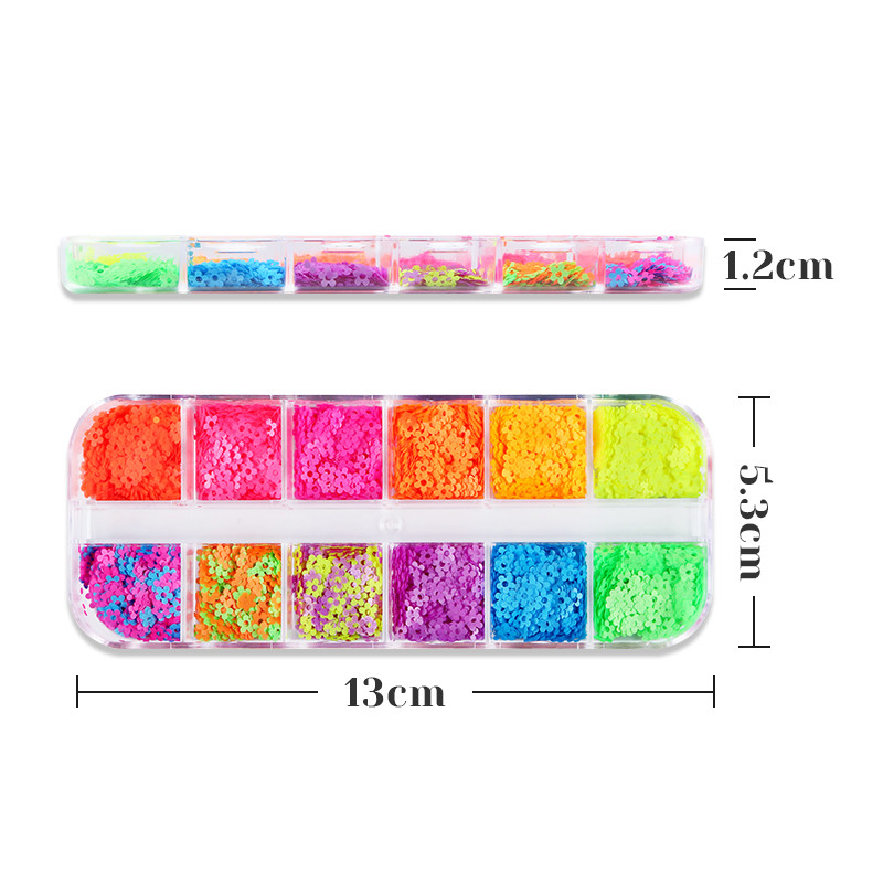 Kawaii Neon Flower flitteres körömdíszítés Ultra Flake vegyes színű sziromos manikűr alkatrészkészlet professzionális UV-fényezésű körmökhöz