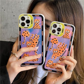 Χαριτωμένη θήκη τηλεφώνου Cartoon Leopard Laser για iPhone 14 14Pro 13 12 11 Pro Max XR XS X Προστασία φακού Clear soft κάλυμμα TPU