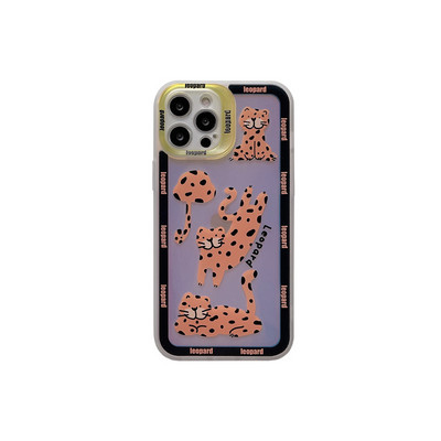Χαριτωμένη θήκη τηλεφώνου Cartoon Leopard Laser για iPhone 14 14Pro 13 12 11 Pro Max XR XS X Προστασία φακού Clear soft κάλυμμα TPU