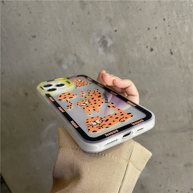 Χαριτωμένη θήκη τηλεφώνου Cartoon Leopard Laser για iPhone 14 14Pro 13 12 11 Pro Max XR XS X Προστασία φακού Clear soft κάλυμμα TPU