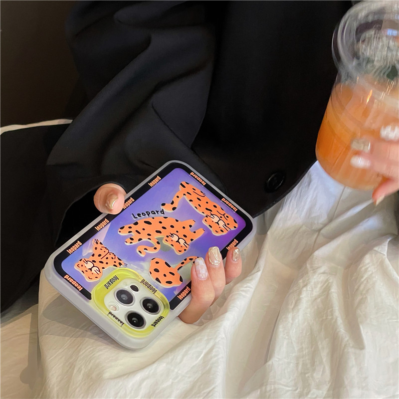 Χαριτωμένη θήκη τηλεφώνου Cartoon Leopard Laser για iPhone 14 14Pro 13 12 11 Pro Max XR XS X Προστασία φακού Clear soft κάλυμμα TPU