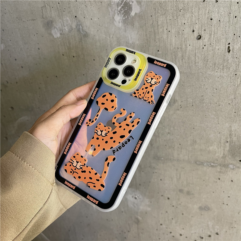 Χαριτωμένη θήκη τηλεφώνου Cartoon Leopard Laser για iPhone 14 14Pro 13 12 11 Pro Max XR XS X Προστασία φακού Clear soft κάλυμμα TPU