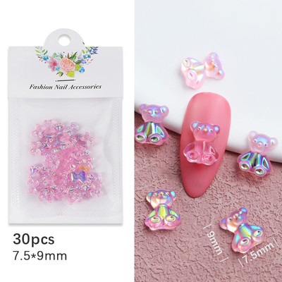 30 τμχ 3D Cartoon Crystal Bear Nail Charms Cute Resin Bear Rhinestones Μανικιούρ DIY Διακοσμήσεις νυχιών Kawaii Αξεσουάρ
