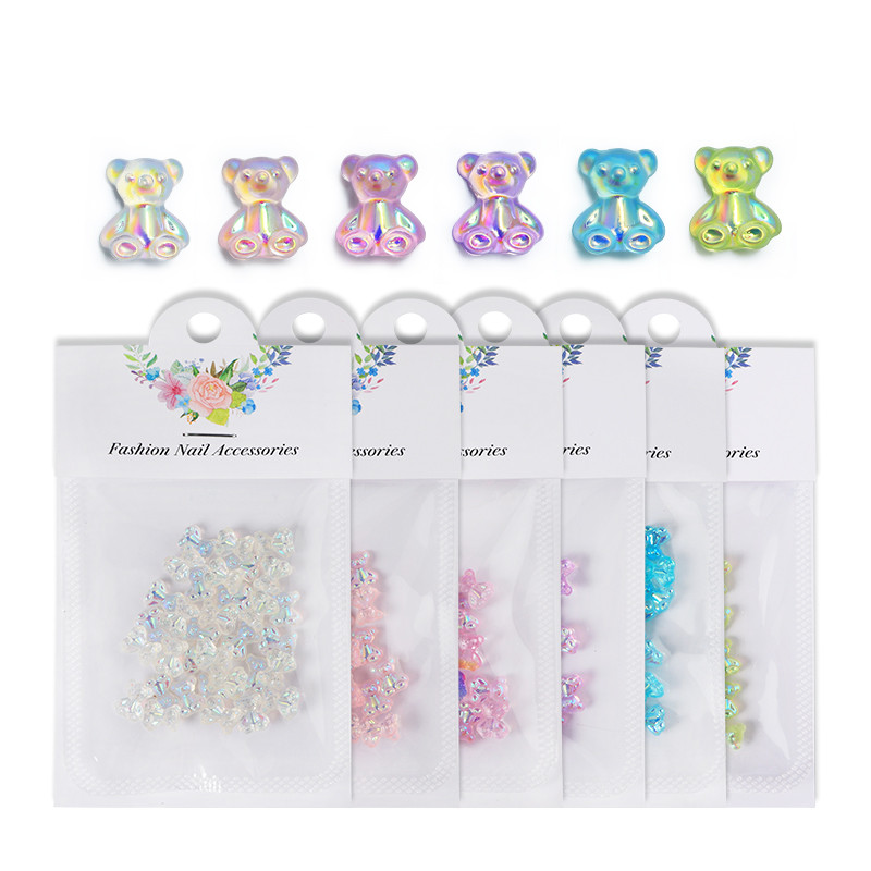 30 τμχ 3D Cartoon Crystal Bear Nail Charms Cute Resin Bear Rhinestones Μανικιούρ DIY Διακοσμήσεις νυχιών Kawaii Αξεσουάρ