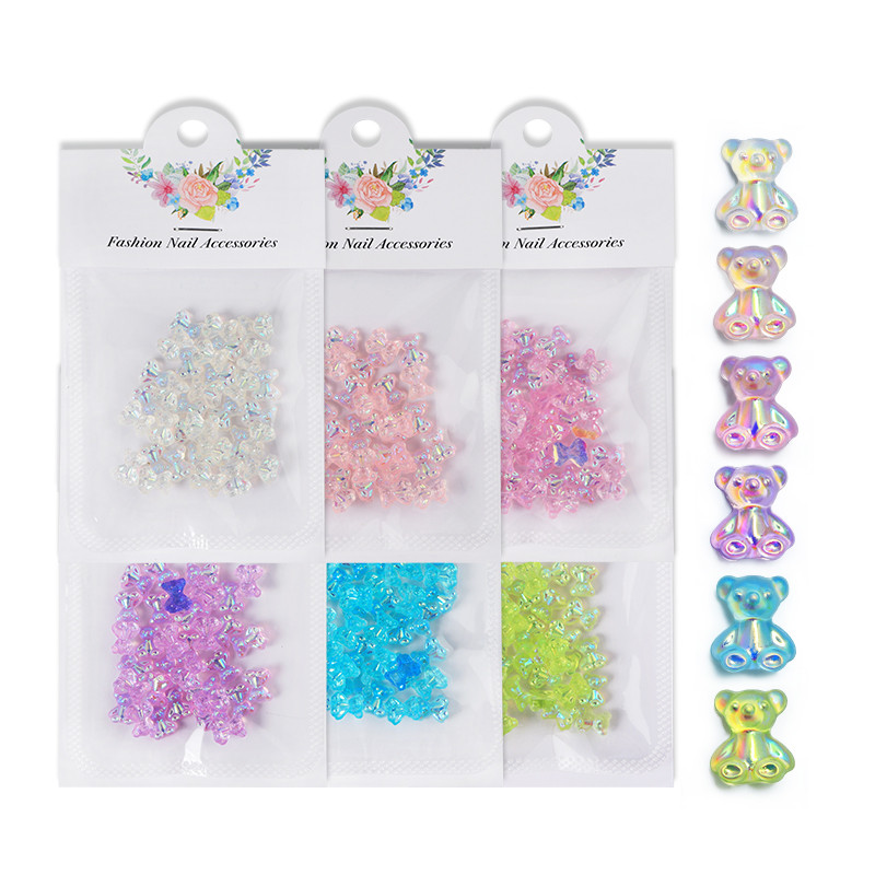 30 τμχ 3D Cartoon Crystal Bear Nail Charms Cute Resin Bear Rhinestones Μανικιούρ DIY Διακοσμήσεις νυχιών Kawaii Αξεσουάρ