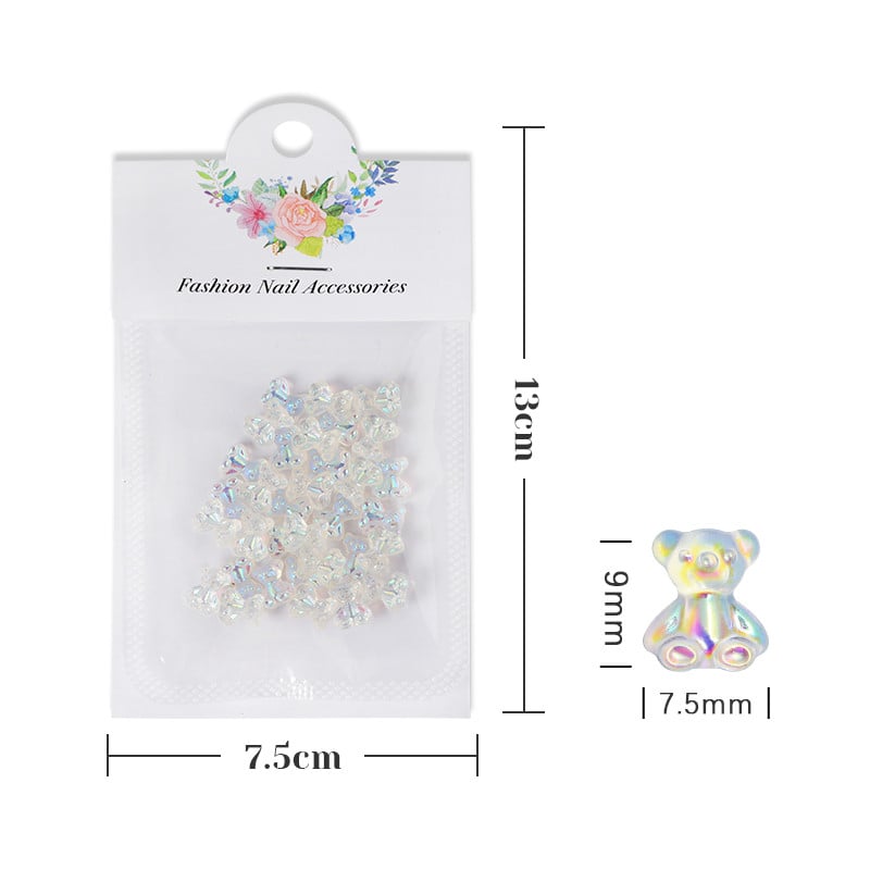 30 τμχ 3D Cartoon Crystal Bear Nail Charms Cute Resin Bear Rhinestones Μανικιούρ DIY Διακοσμήσεις νυχιών Kawaii Αξεσουάρ