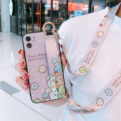 Χαριτωμένη θήκη τηλεφώνου Sumikko Gurashi Wristband για iPhone 14 14Pro 13 12 11 Pro XS Max SE XR 8 Plus Cartoon Lanyard Κάλυμμα με λουράκι καρπού