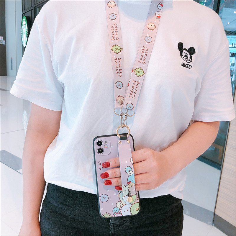 Χαριτωμένη θήκη τηλεφώνου Sumikko Gurashi Wristband για iPhone 14 14Pro 13 12 11 Pro XS Max SE XR 8 Plus Cartoon Lanyard Κάλυμμα με λουράκι καρπού