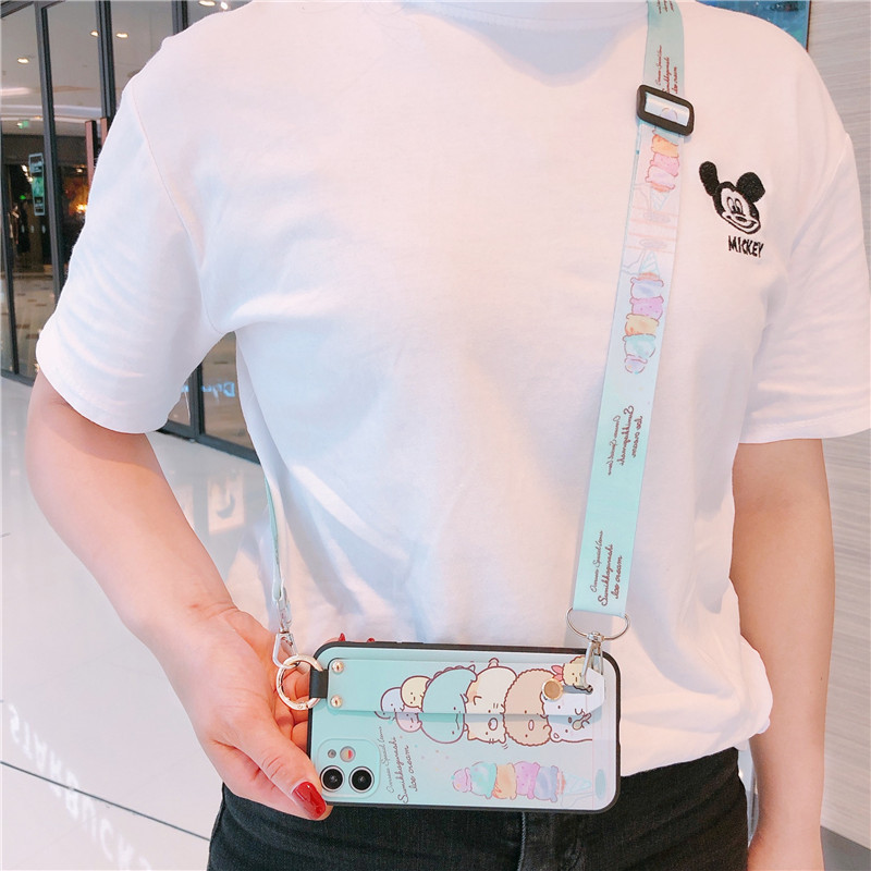 Χαριτωμένη θήκη τηλεφώνου Sumikko Gurashi Wristband για iPhone 14 14Pro 13 12 11 Pro XS Max SE XR 8 Plus Cartoon Lanyard Κάλυμμα με λουράκι καρπού