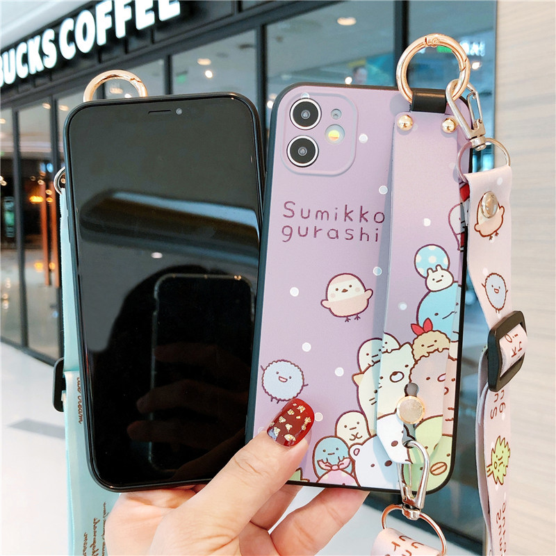 Χαριτωμένη θήκη τηλεφώνου Sumikko Gurashi Wristband για iPhone 14 14Pro 13 12 11 Pro XS Max SE XR 8 Plus Cartoon Lanyard Κάλυμμα με λουράκι καρπού