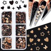 6 πλέγματα Μαύρο χρυσό πεταλούδα νυχιών γκλίτερ πούλιες Μικτό λουλούδι σε σχήμα νιφάδων ανταλλακτικά DIY Kawaii Διακοσμητικά νυχιών