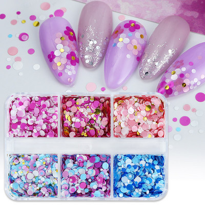 Šarene okrugle mjehuriće za nokte sa 6 rešetki, šljokice, prelijevajuće se krugove, svjetlucave pahuljice za gel lak Nail Art Decoration Accessories