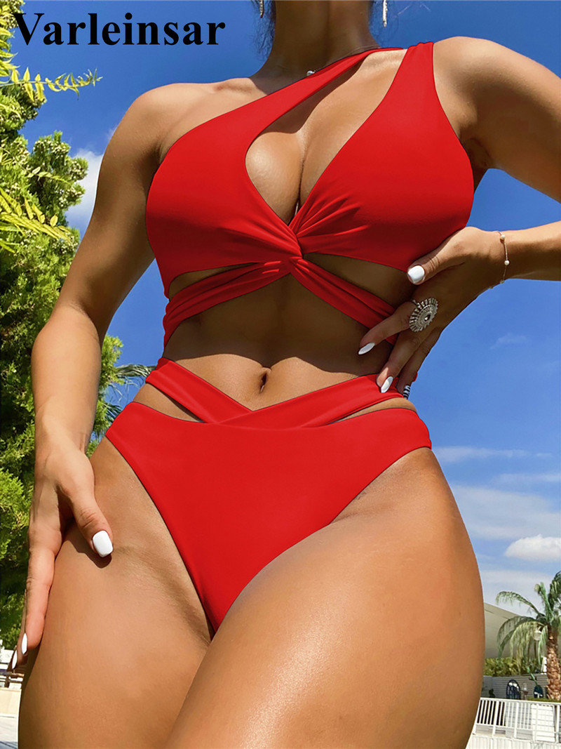 Szexi vállpántos magas derekú bikini női fürdőruha Női fürdőruha Kétrészes bikini szett fürdőruha Swim V4031
