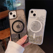 Калъф за телефон INS Magnetic Magsafe Quicksand за iPhone 14 14Pro Max 13 Glitter Dynamic Liquid Wireless Charger Magnet Заден капак
