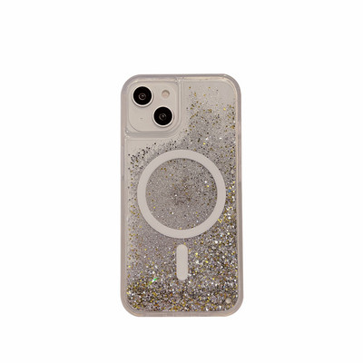 Калъф за телефон INS Magnetic Magsafe Quicksand за iPhone 14 14Pro Max 13 Glitter Dynamic Liquid Wireless Charger Magnet Заден капак