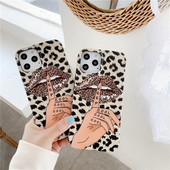 Keep Cool Trendy Girl Калъф за телефон с леопардов принт за iPhone 14 13 12 11 Pro XS Max XR 7 8 Plus Sexy Lips Матово меко силиконово покритие