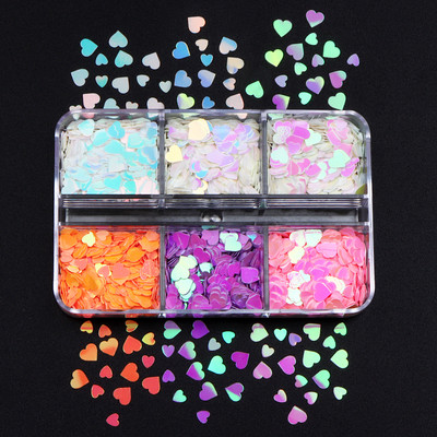Mermaid Heart glitter flitterek körömdíszítő készlet pelyhes manikűr kiegészítők barkácsoláshoz Valentin-nap UV gél köröm tippek tervezése