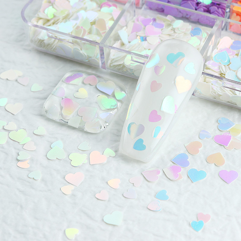 Mermaid Heart glitter flitterek körömdíszítő készlet pelyhes manikűr kiegészítők barkácsoláshoz Valentin-nap UV gél köröm tippek tervezése