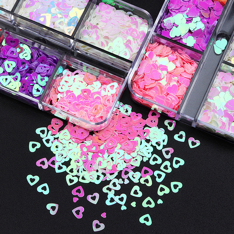 Mermaid Heart glitter flitterek körömdíszítő készlet pelyhes manikűr kiegészítők barkácsoláshoz Valentin-nap UV gél köröm tippek tervezése