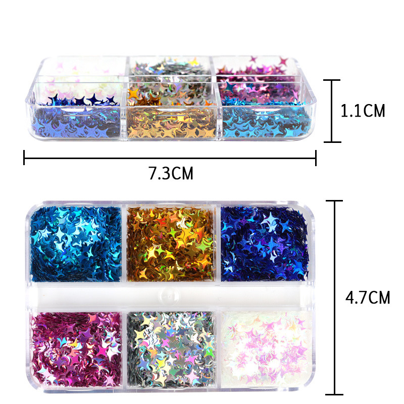 Holografikus csillag csillámos flitter körömdíszítő készlet 3D ezüst pehely manikűr alkatrészek Kiegészítők barkácsolás zselé köröm kellékekhez