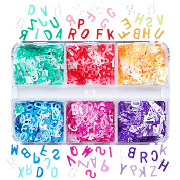 6 мрежови холографски букви за нокти с блясък на пайети Блестящи лазерни люспи от английска азбука Дизайн за маникюр Аксесоар за декорация на нокти